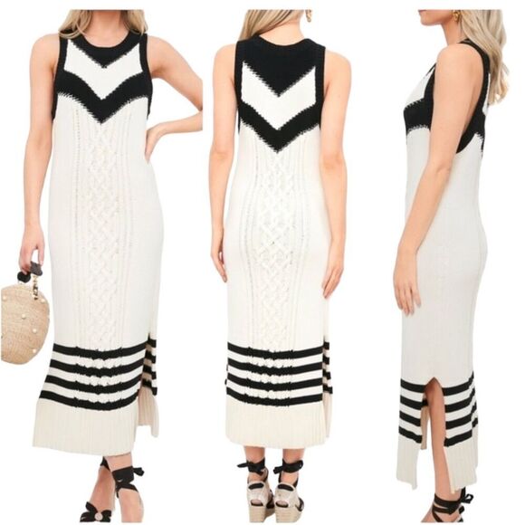 Tanya Taylor Sweater Dress 1X Cream Nina Cable-Knit Sleeveless Beach Coastal NEW - Picture 1 of 11